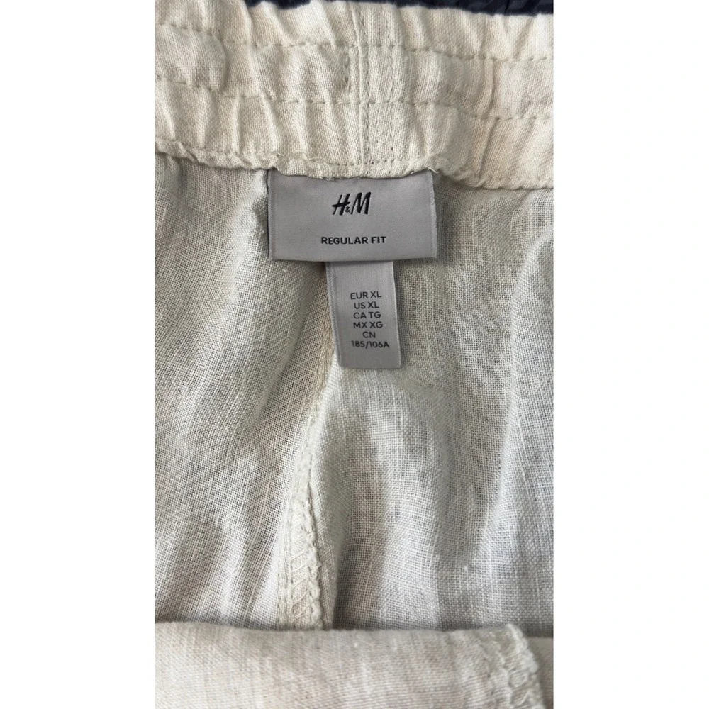 H&M Mens XL Regular Fit Linen Pants Beige Oatmeal Elastic Waist Drawstring